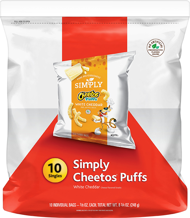 Bag of Simply CHEETOS® Puffs White Cheddar Cheese Flavored Snacks - 10 singles bag