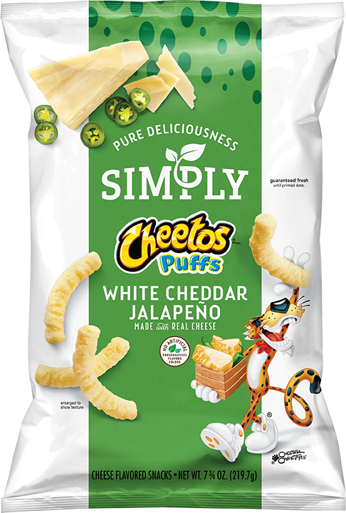 Bag of Simply CHEETOS® Puffs White Cheddar Jalapeño Cheese Flavored Snacks