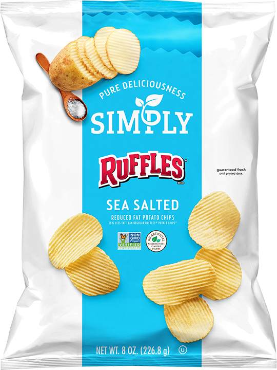 Bag of Simply RUFFLES® Sea Salted Reduced Fat Potato Chips